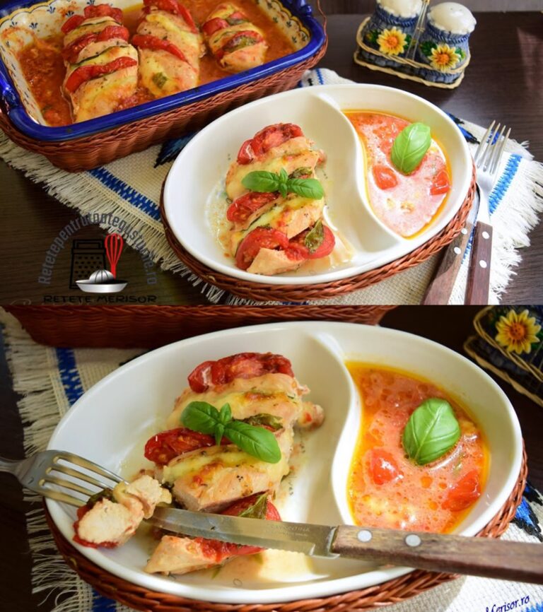 Piept de pui caprese. Piept de pui cu mozzarella și roșii