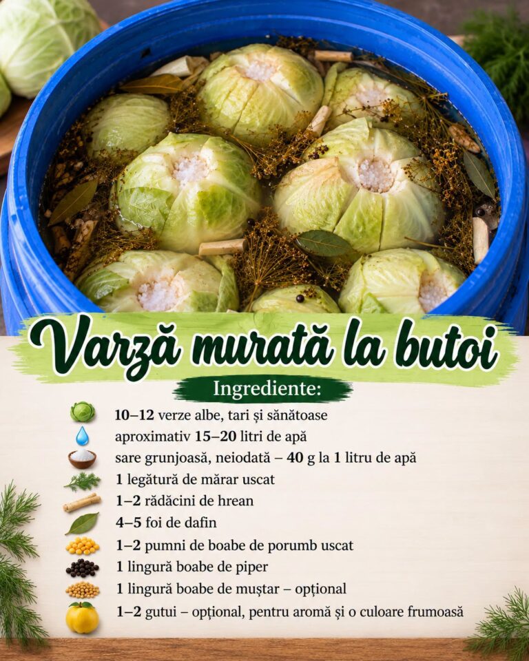 Varză murată la butoi – crocantă, gustoasă și numai bună pentru iarnă