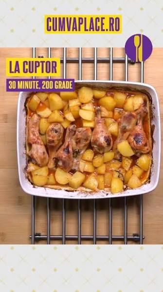 Pui la cuptor cu cartofi și usturoi – fraged în interior și rumenit perfect 🍗